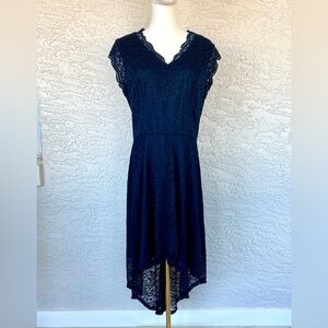Modecrush Navy High Low Lace Cocktail Dress